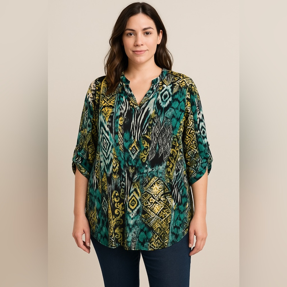 Cato Abstract 3/4 Sleeve Option Blouse